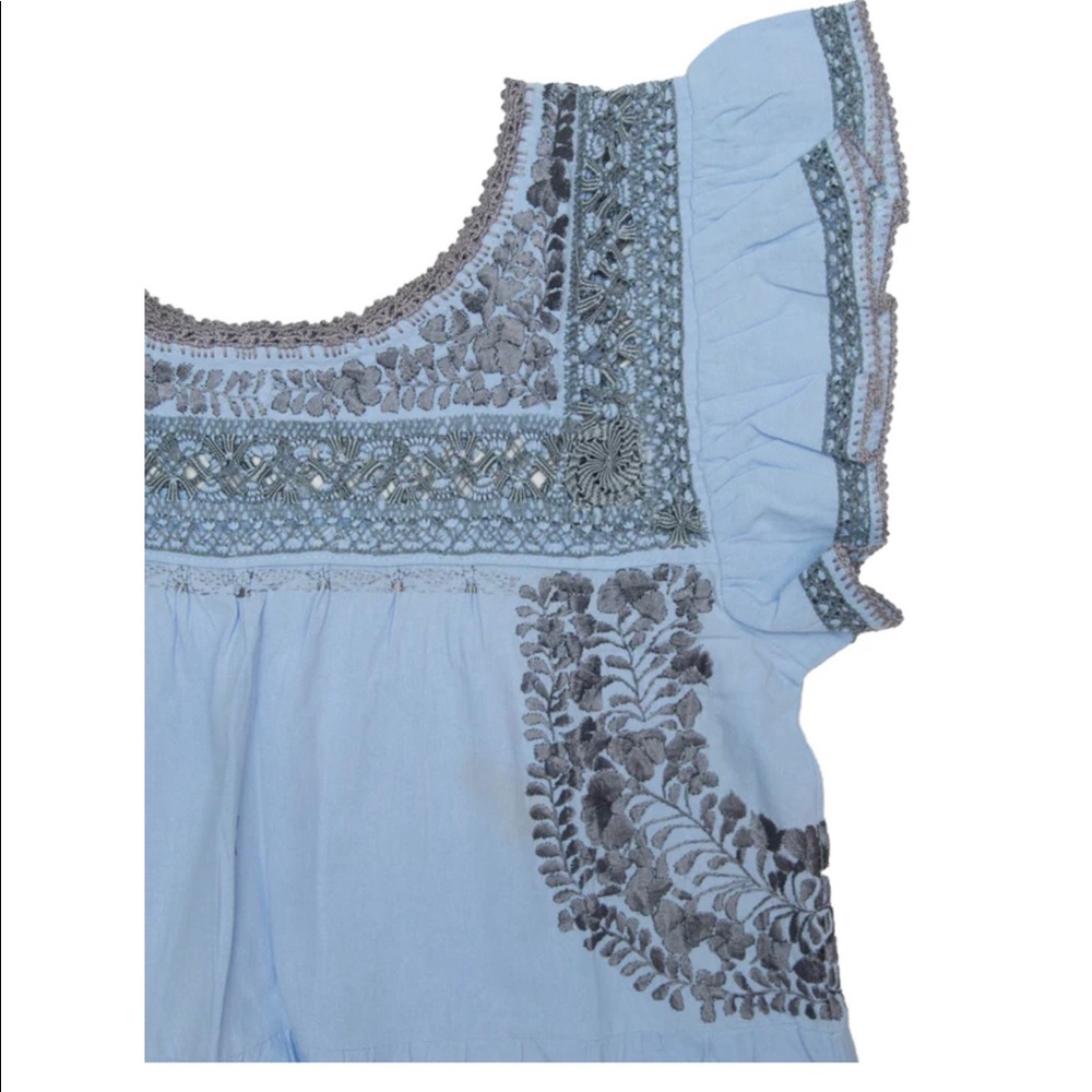 Margarita Mercantile Teresa Deshilado Dress | Light Blue with Gray Silk S